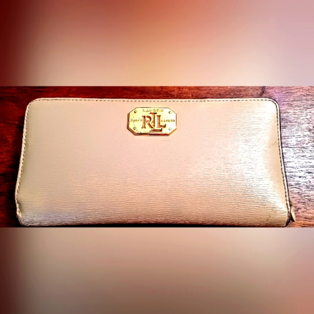 Ralph Lauren RLL Clutch Wallet. Tan to Rose Gold.
